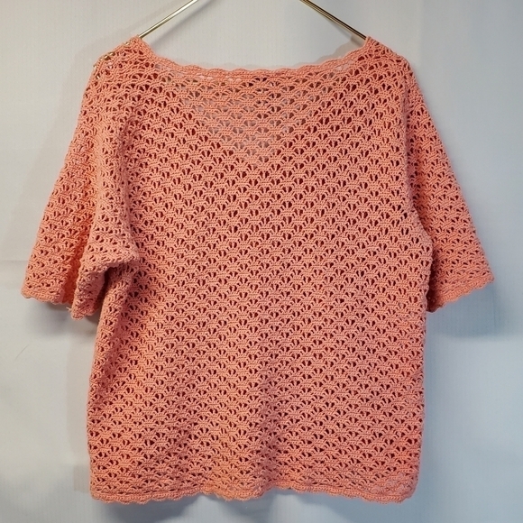 Vintage Crochet Muted Coral/Peach Knit Cardigan - Picture 6 of 6